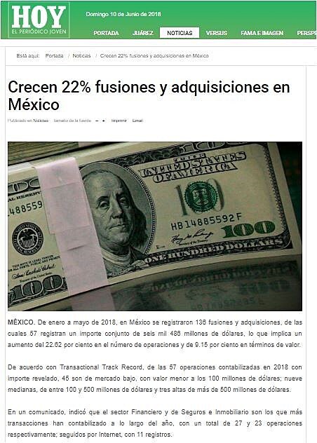 Crecen 22% fusiones y adquisiciones en Mxico